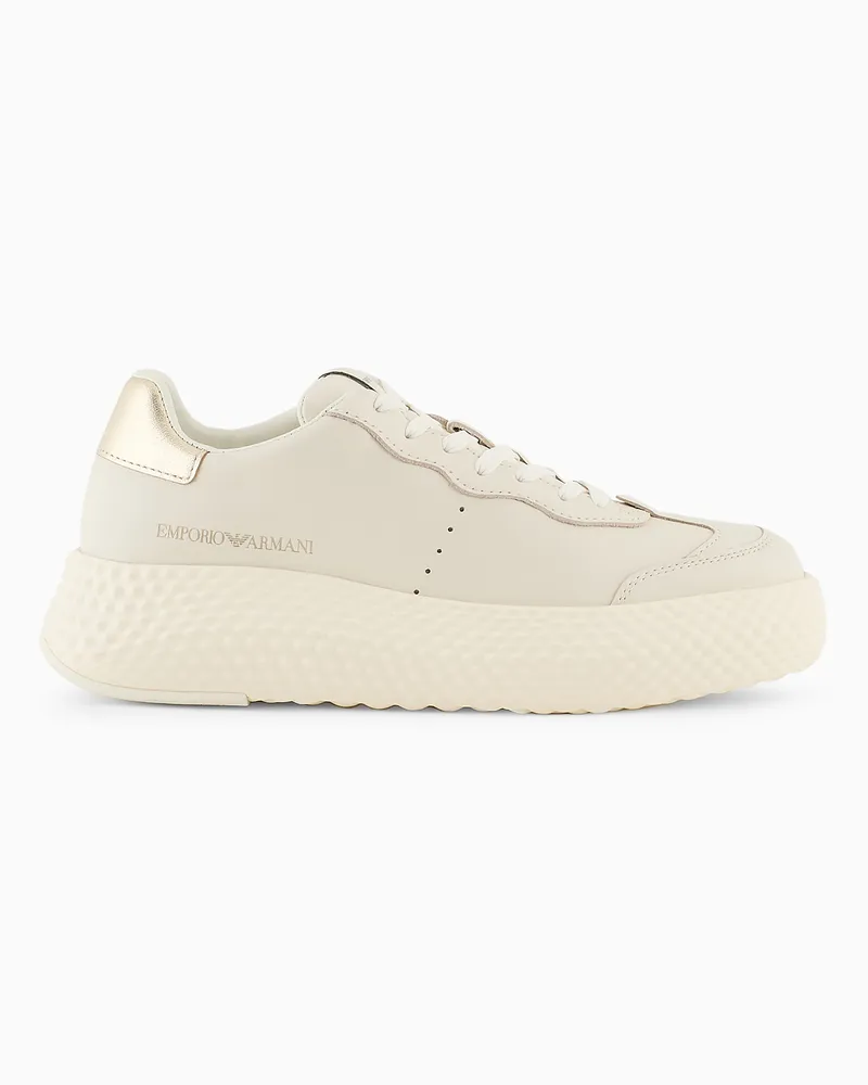 Emporio Armani Chunky Sneaker aus Leder mit Retro Gold Weiß
