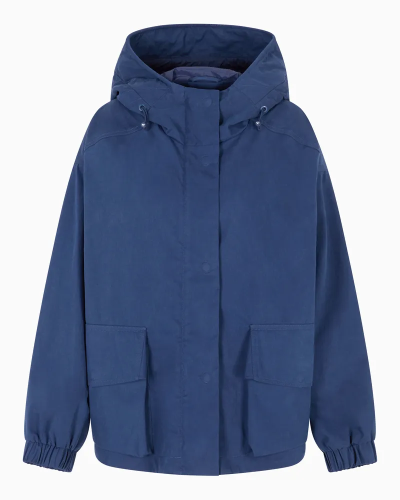 Emporio Armani Blouson mit Reißverschluss und Kapuze aus wasserabweisender Funktions-Baumwolle Blau
