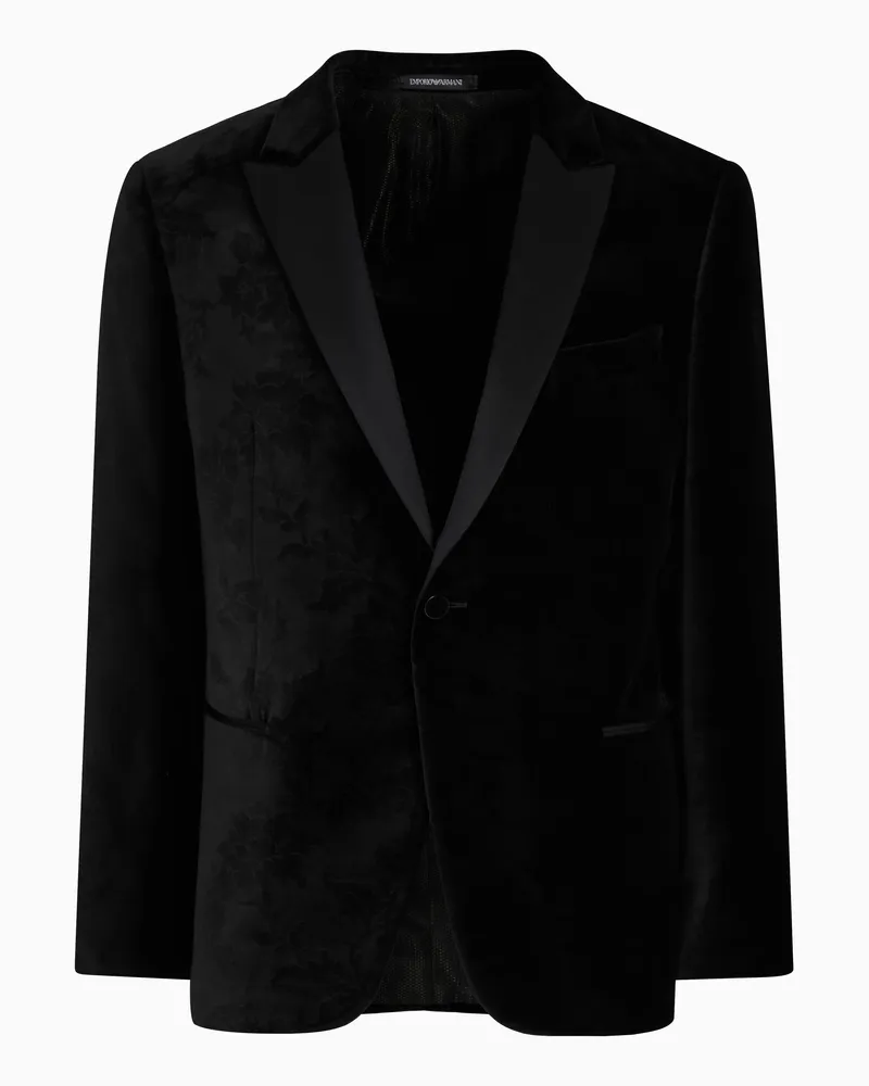 Emporio Armani Smokingjacke aus Samt mit durchgängigem Muster mit Prägung Schwarz