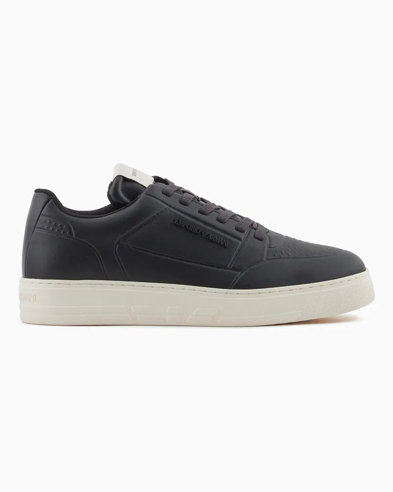 Emporio Armani Sneaker aus Leder mit seitlichem Logo Schwarz