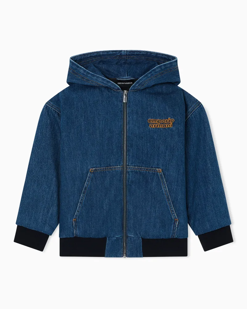 Emporio Armani Blouson aus Denim mit Reißverschluss, Kapuze und Logo-Stickerei Blau