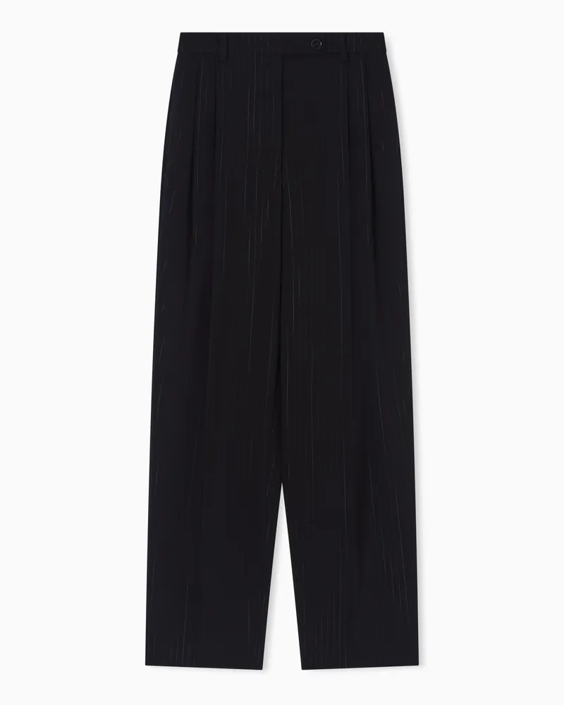 Emporio Armani Hose mit Bundfalten und Nadelstreifenmuster aus Lurex Schwarz