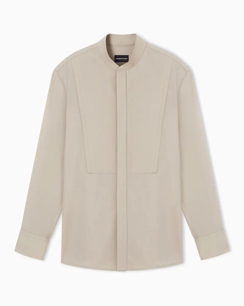 Emporio Armani Hemd aus Schurwollgewebe mit weichem Finish und Grandad-Kragen Beige
