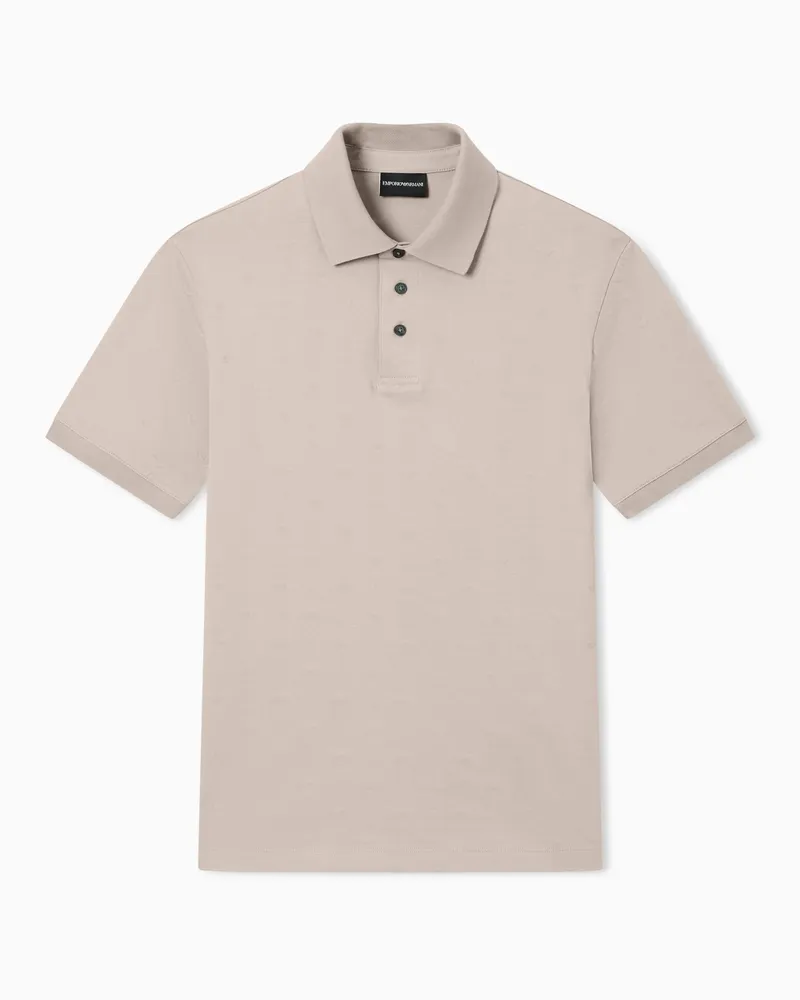 Emporio Armani Slim-Fit-Poloshirt aus Jersey mit durchgehendem Mikro-Eagle-Jacquard Beige