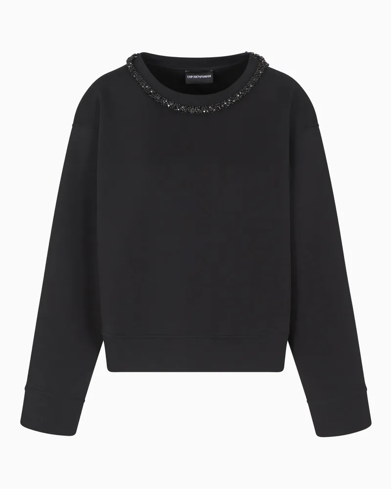 Emporio Armani ASV Sweatshirt mit Rundhalsausschnitt, gefertigt aus doppellagigem Jersey mit Strassdetail Schwarz