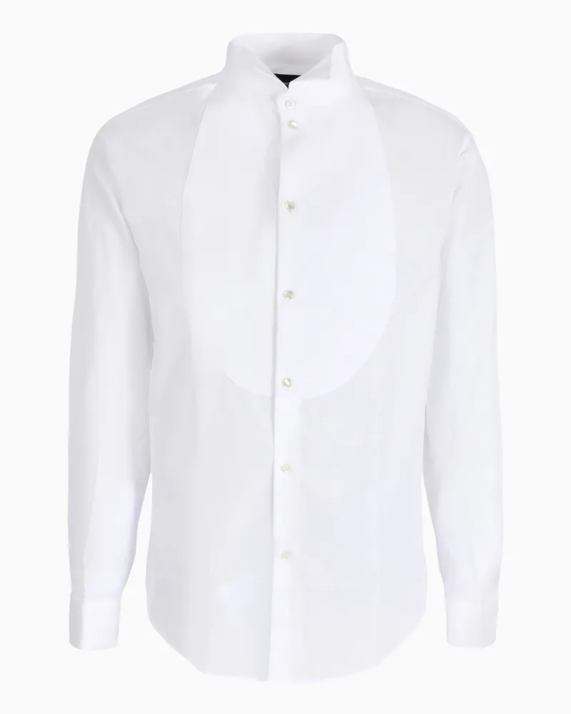 Emporio Armani Hemd aus Popeline mit Plastron in Wabenstruktur Weiß