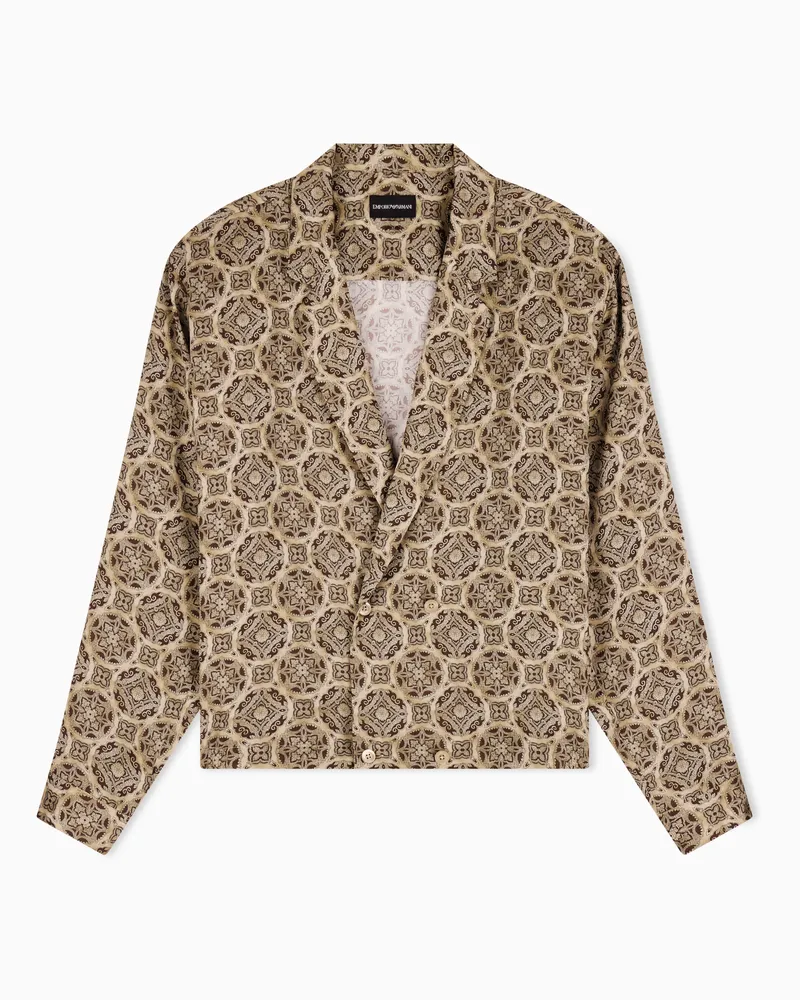 Emporio Armani Doppelreihiges Hemd aus Satin mit Allover-Print Braun