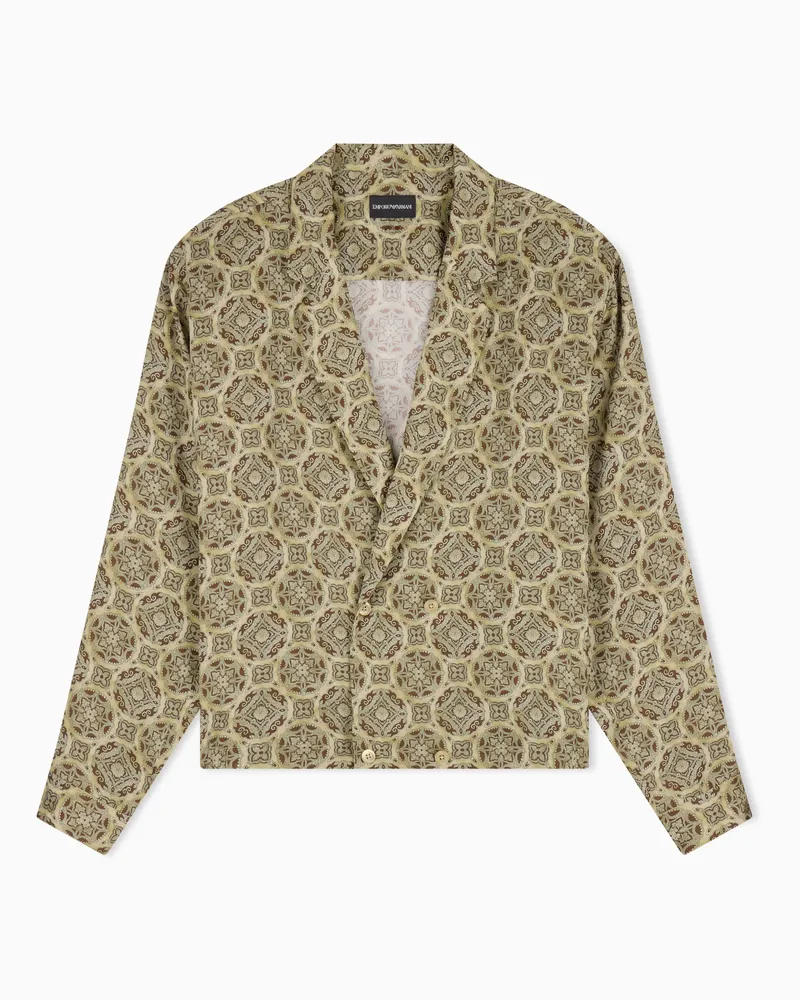 Emporio Armani Doppelreihiges Hemd aus Satin mit Allover-Print Braun