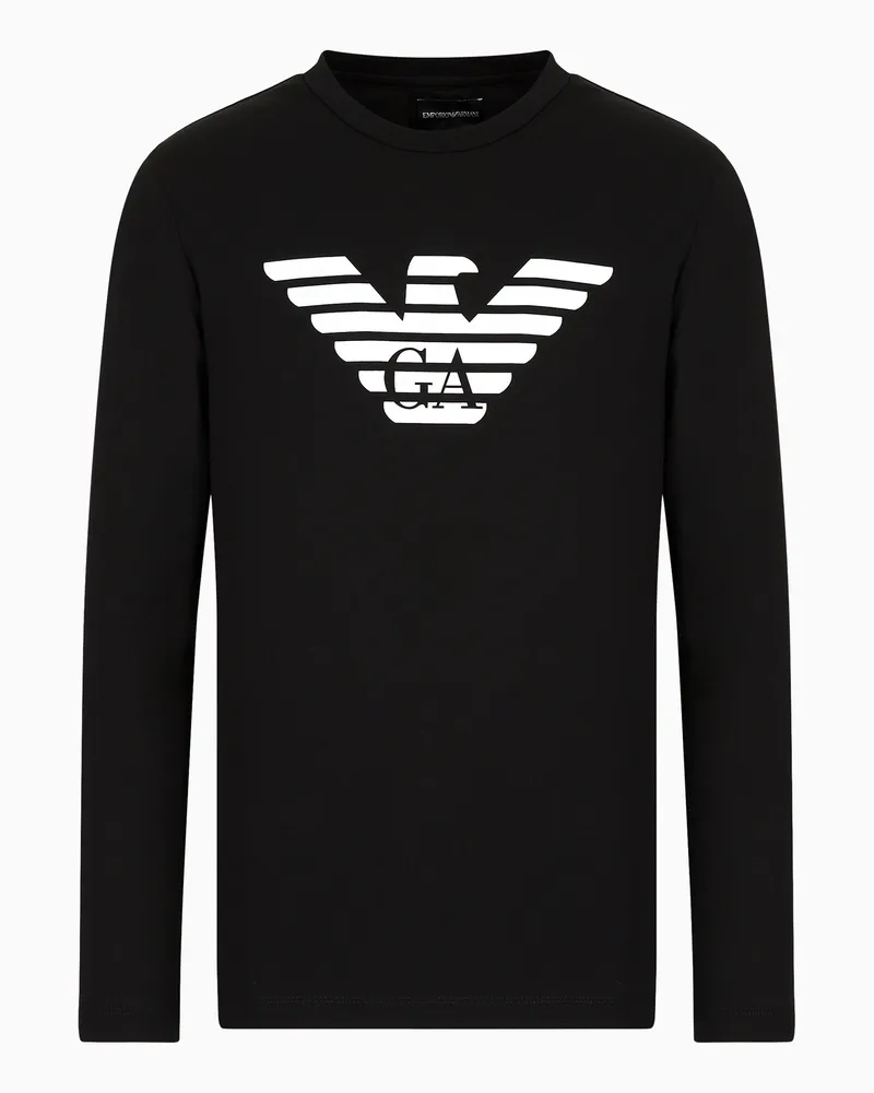 Emporio Armani Pullover aus Pima-Jersey mit Logoprint Schwarz