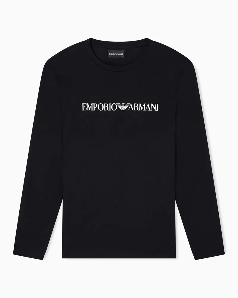 Emporio Armani Pullover aus Pima-Jersey mit Logoprint Schwarz