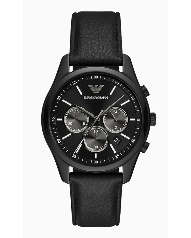 Emporio Armani Chronograph mit Schwarzem Lederarmband Schwarz