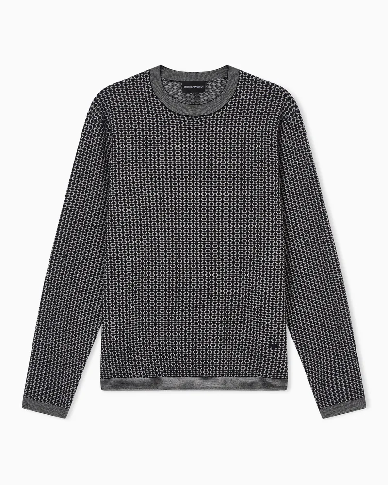 Emporio Armani Pullover aus strukturierter Schurwolle mit Muster Blau