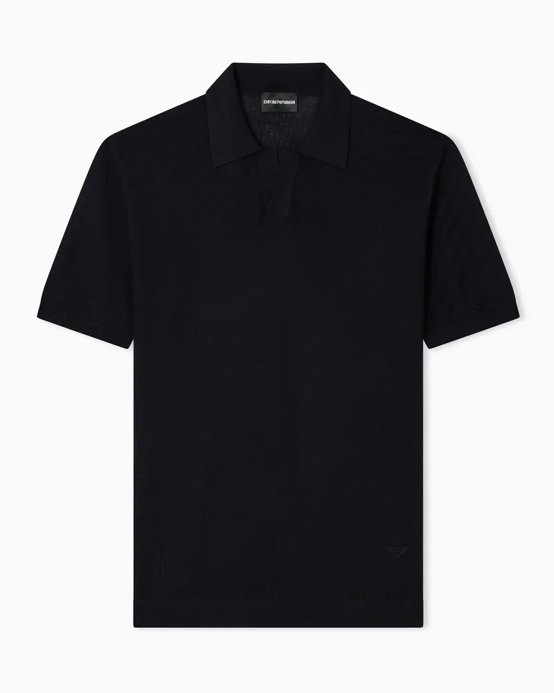 Emporio Armani Poloshirt aus einer Lyocell-Mischung in Links- und Glattstrick Marineblau