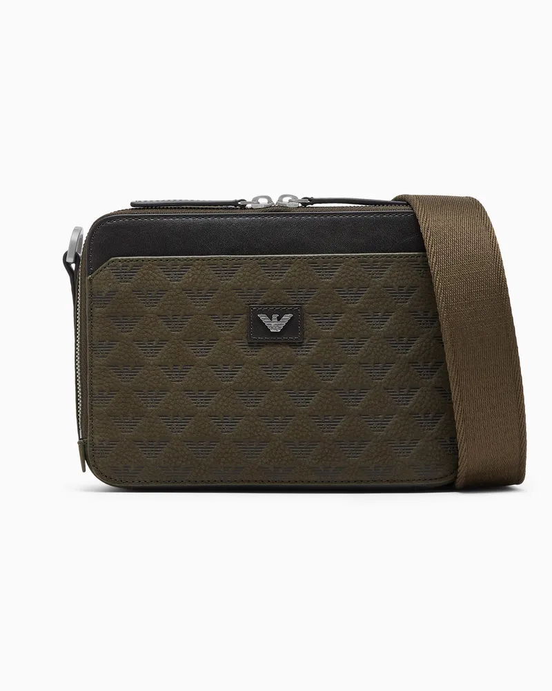 Emporio Armani Umhängetasche aus Leder mit Prägemuster und Reißverschluss Grün