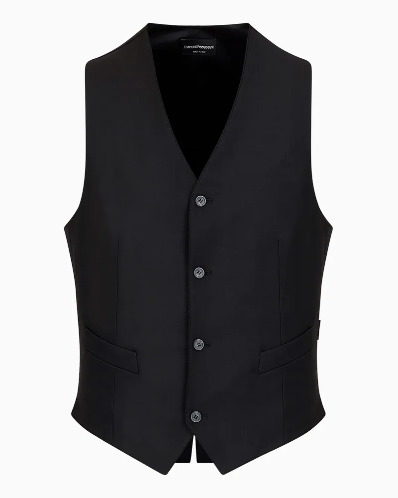 Emporio Armani Einreihige Weste aus gekämmter Schurwolle Schwarz