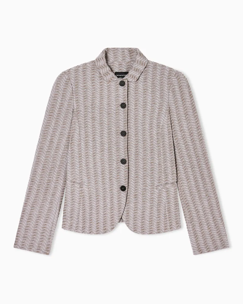 Emporio Armani Jacquard jersey knit jacket with embossed wave design Beige