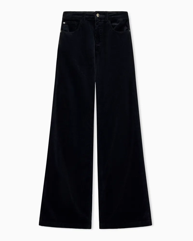 Emporio Armani 5-Pocket-Hose aus stückgefärbtem Cord mit weitem Bein Schwarz