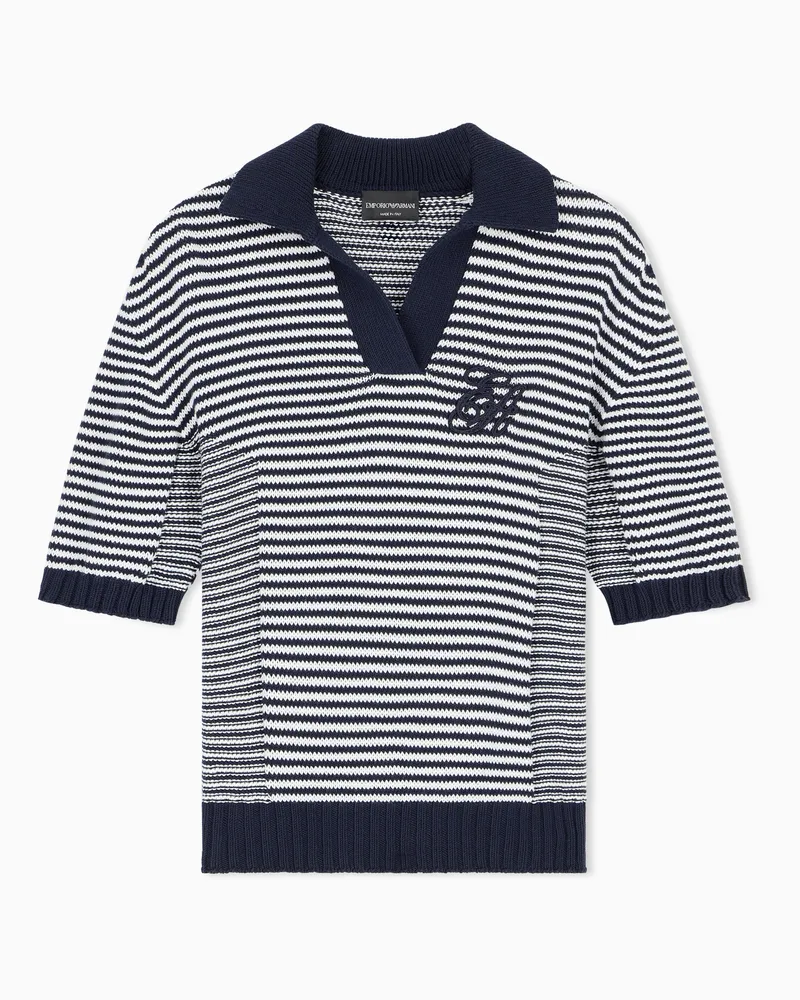 Emporio Armani Gestreiftes Strickpolo aus Baumwolle Capsule Signature Blau