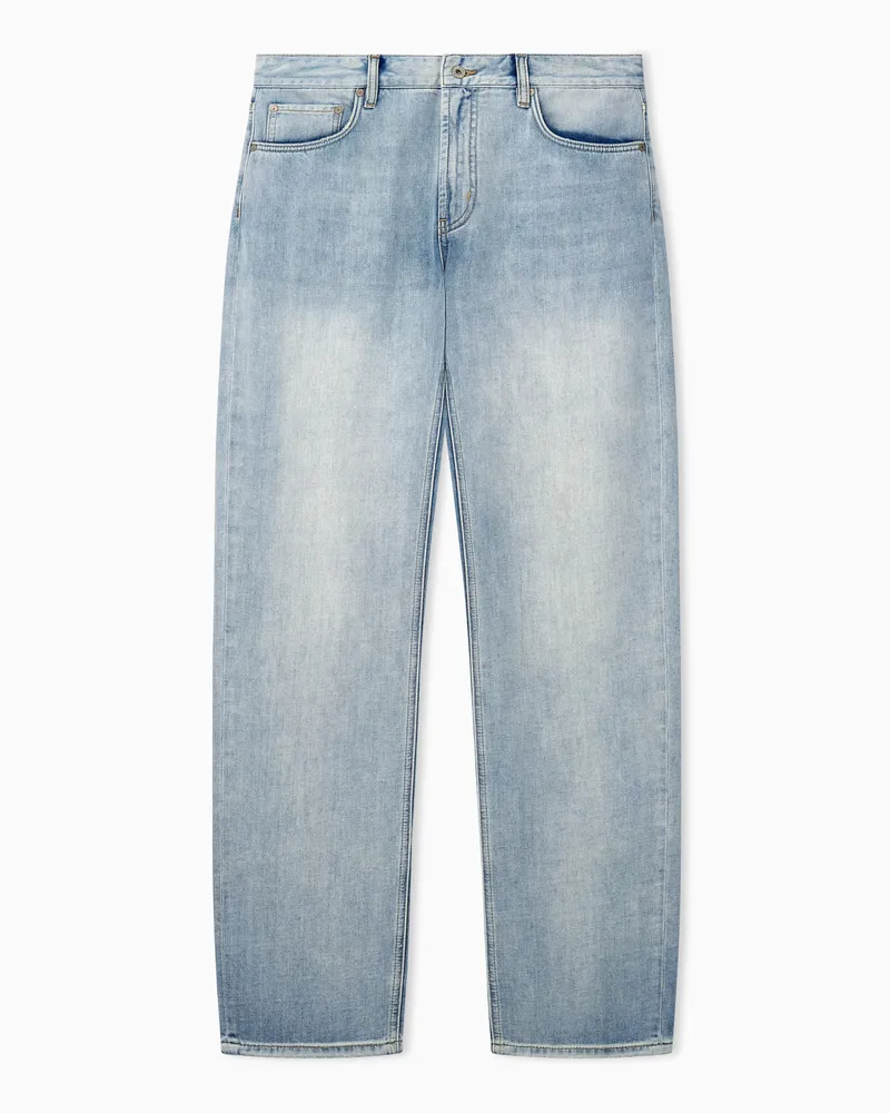 Emporio Armani 5-Pocket-Jeans aus Baumwolle und Leinen im Vintage-Look Blau