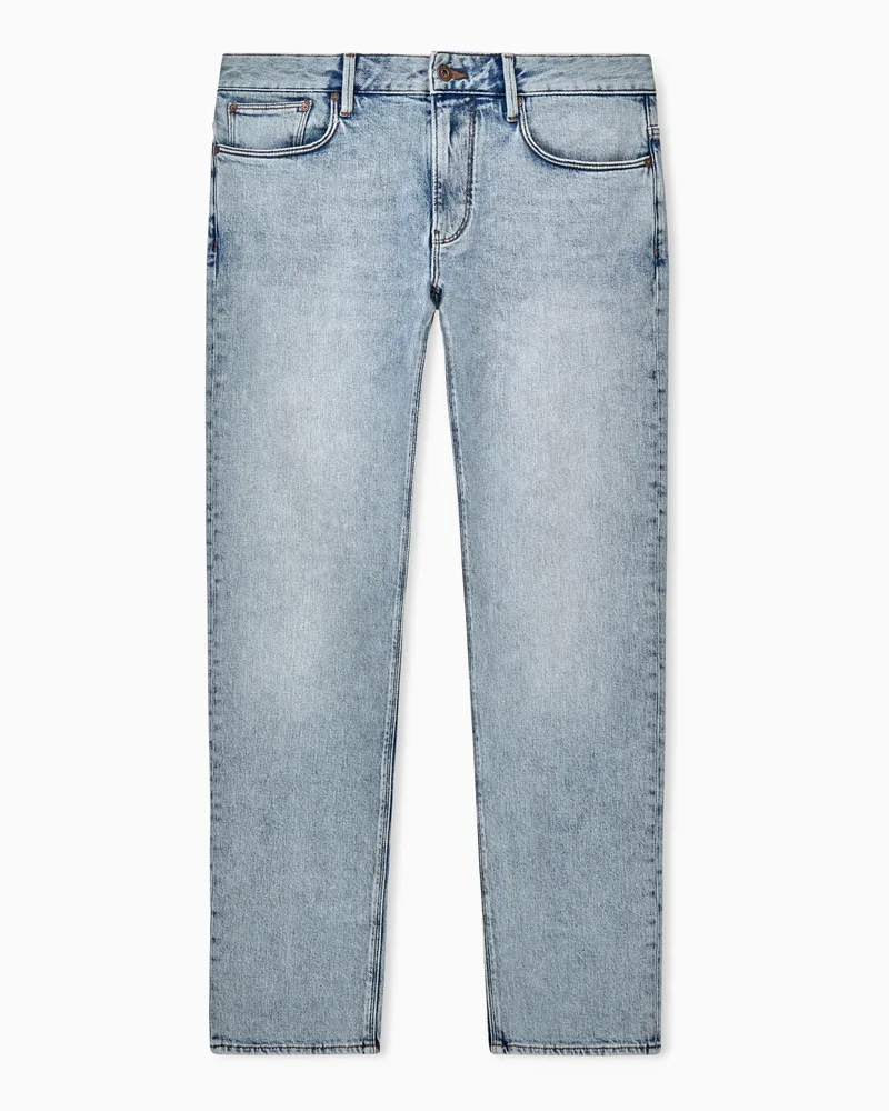 Emporio Armani 5 Taschen Hose schmale Jeans aus gewaschenem Baumwolldenim Blau