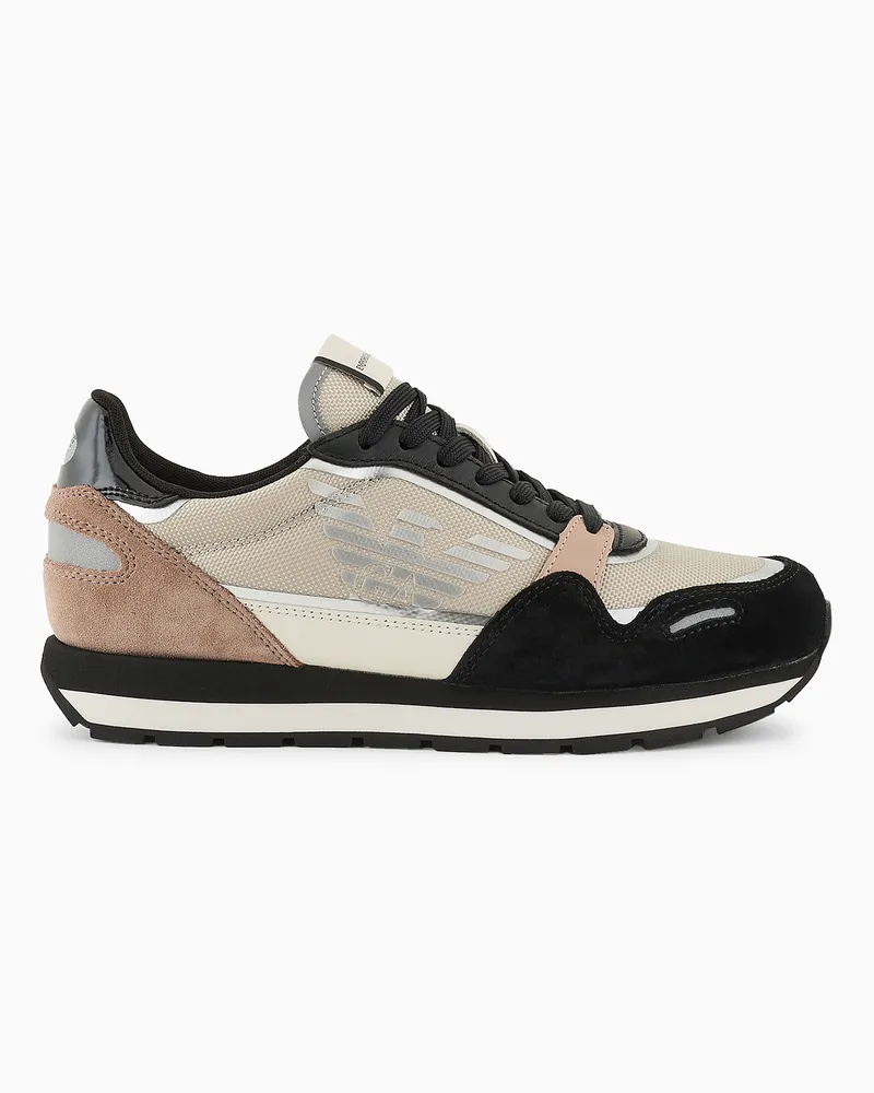 Emporio Armani Sneaker aus Veloursleder mit Nylon- und Reflex-Details Schwarz