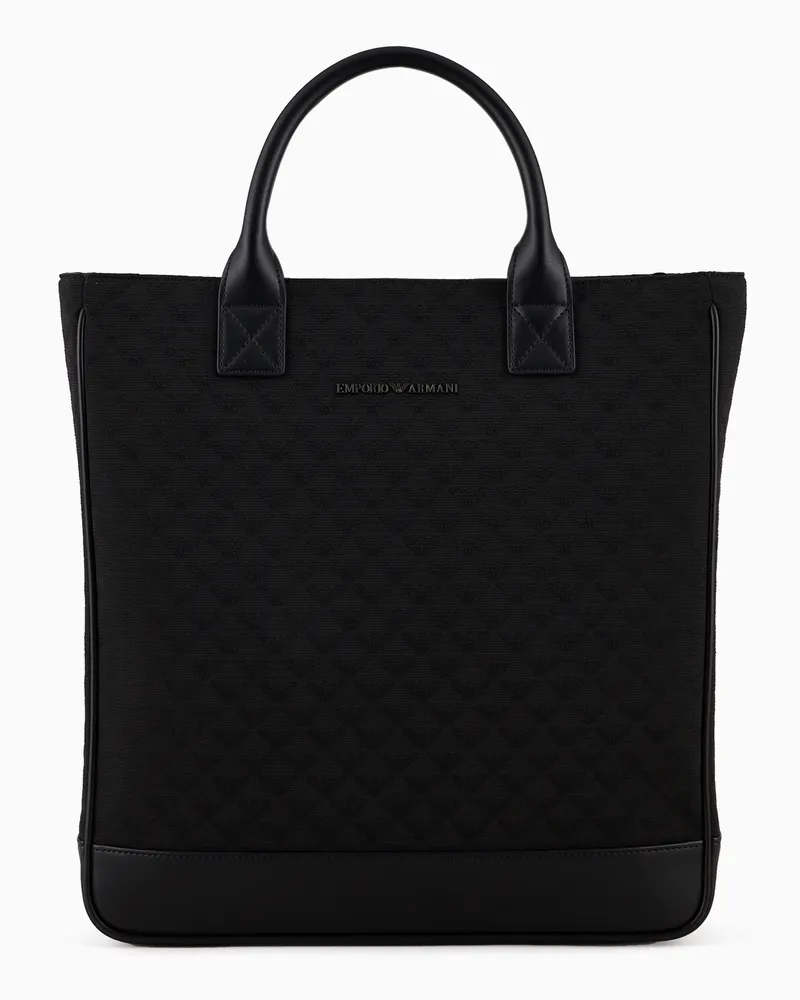 Emporio Armani Tote Bag aus Nylon mit durchgehendem Adler-Jacquard Schwarz