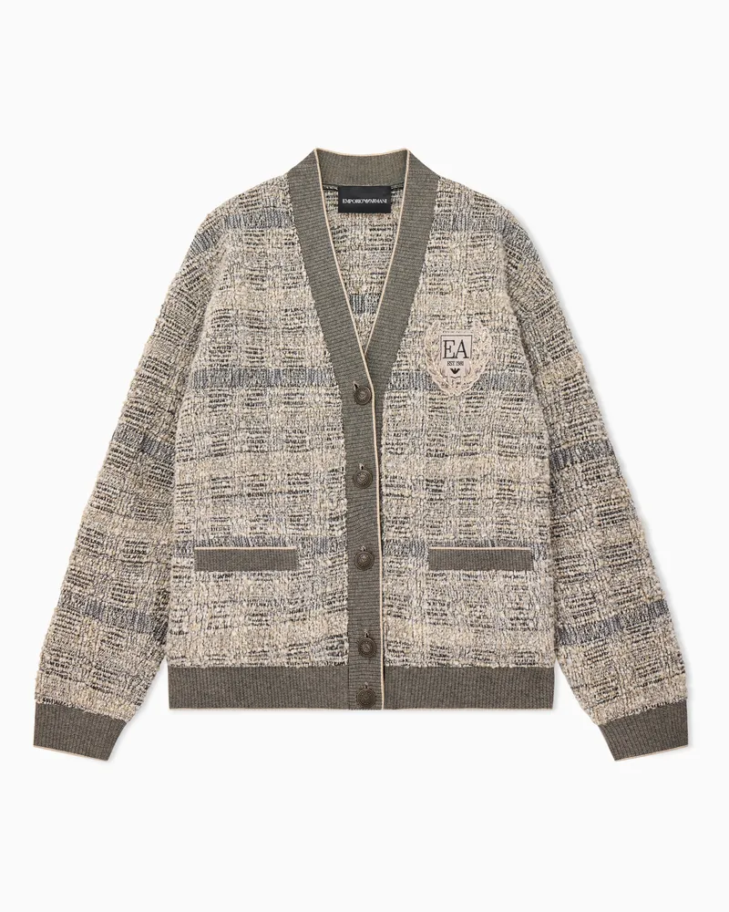 Emporio Armani Bouclé-Tweed-Cardigan mit Stickerei Gemustert