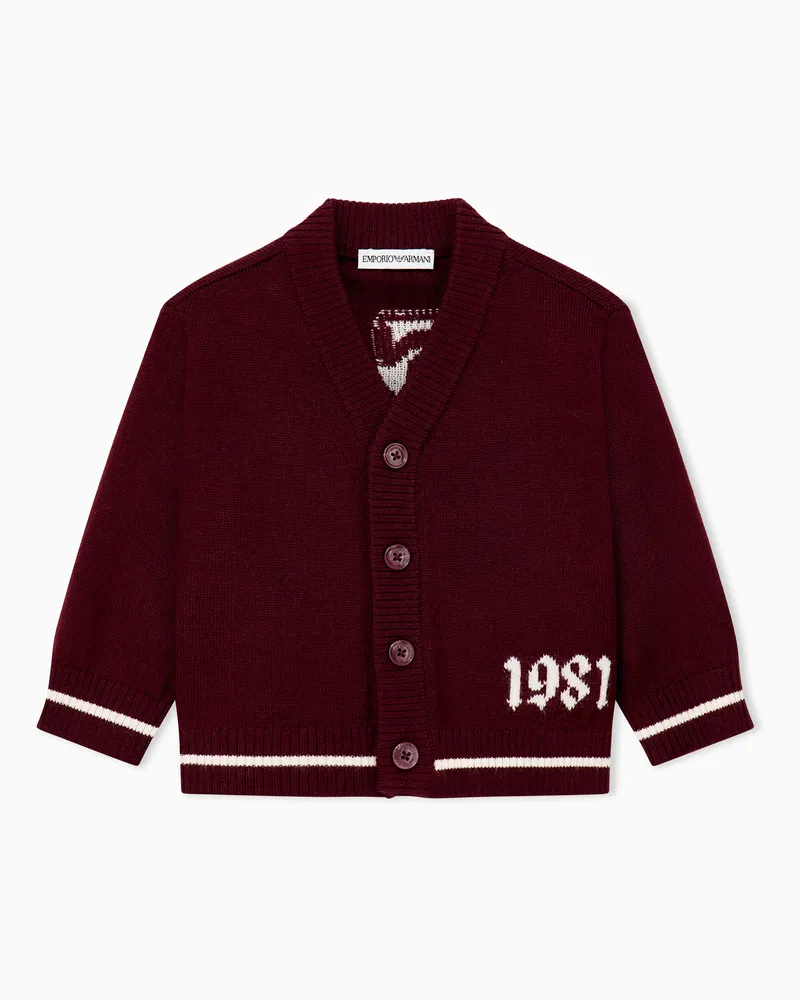 Emporio Armani Cardigan für Kinder mit V-Ausschnitt und Knopfleiste Burgunderrot