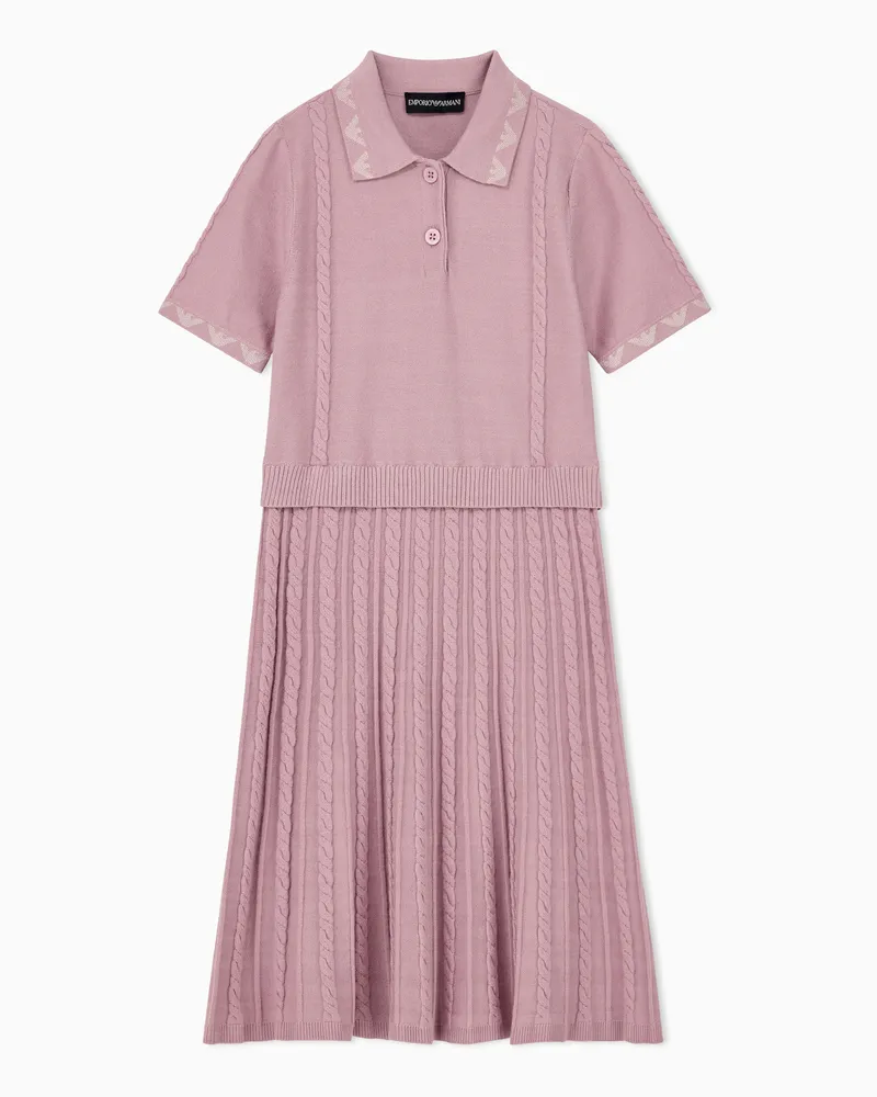 Emporio Armani Polokleid aus Viskose mit Zopfmuster und Faltenrock Pink