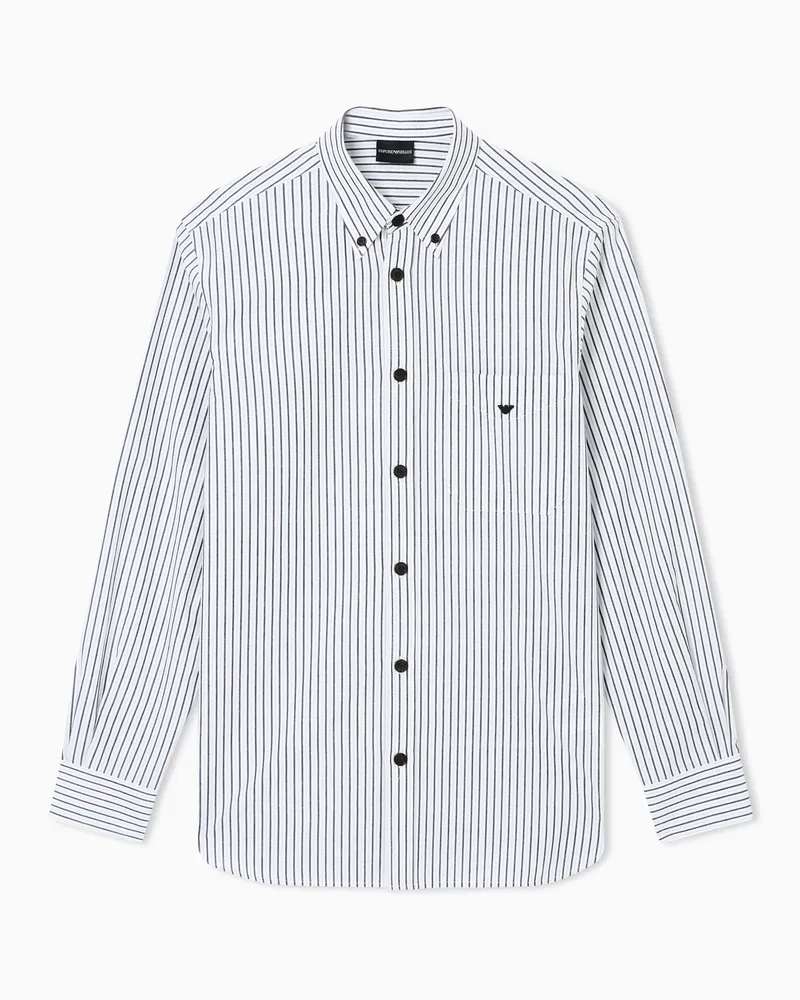 Emporio Armani Hemd aus garngefärbtem Stoff mit Streifen und Button-Down-Kragen Hellblau