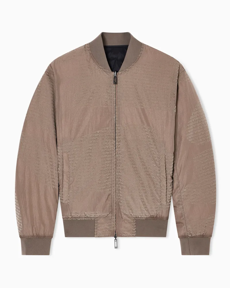 Emporio Armani Wende-Blouson aus Nylon mit geflocktem Logo-Schriftzug Beige