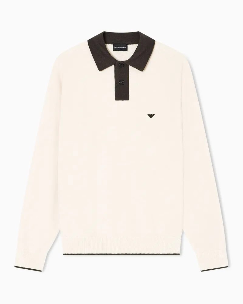 Emporio Armani Pullover mit Polokragen, gefertigt aus reiner Schurwolle mit Sweatjersey-Stich Beige