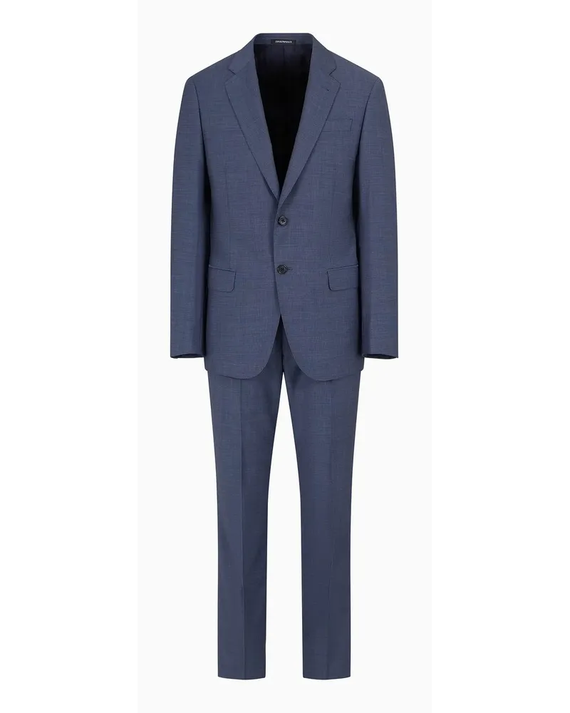 Emporio Armani Einreihiger Anzug In Comfort Fit aus Fil-à-fil-schurwollgewebe Blau