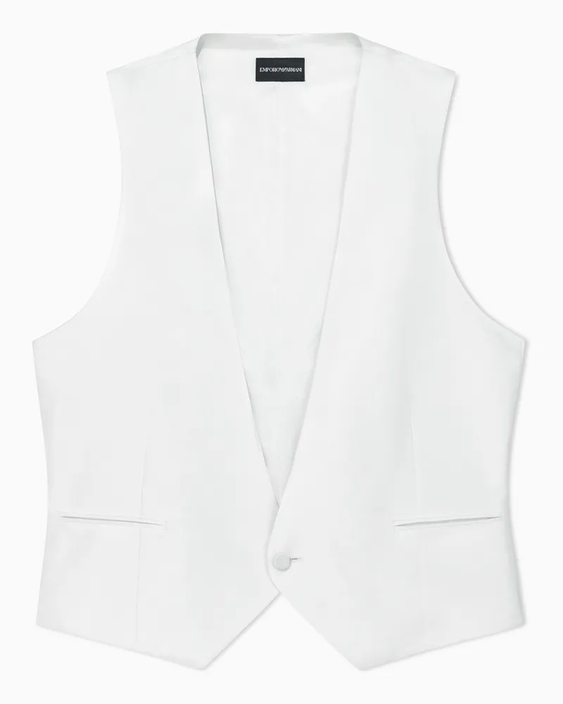 Emporio Armani V-Ausschnitt-Weste aus Ottoman-Gewebe Weiß