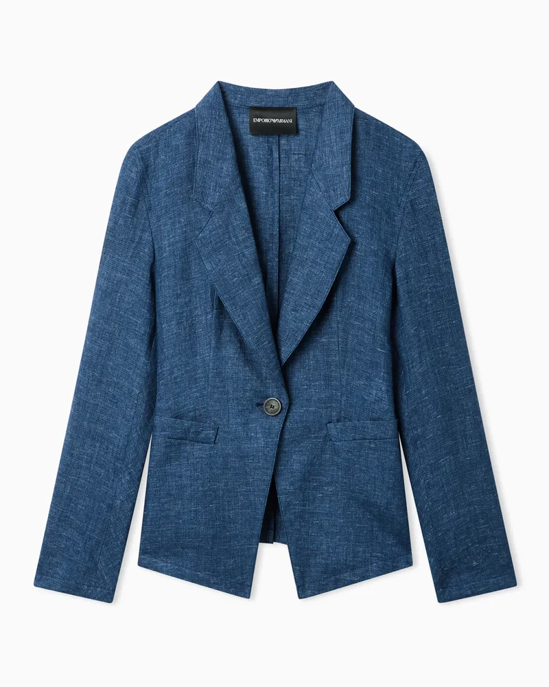 Emporio Armani Jacket with lapels in linen chambray Blau