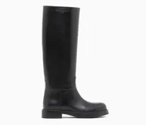 Kniehohe Stiefel aus glattem Leder mit Blockabsatz