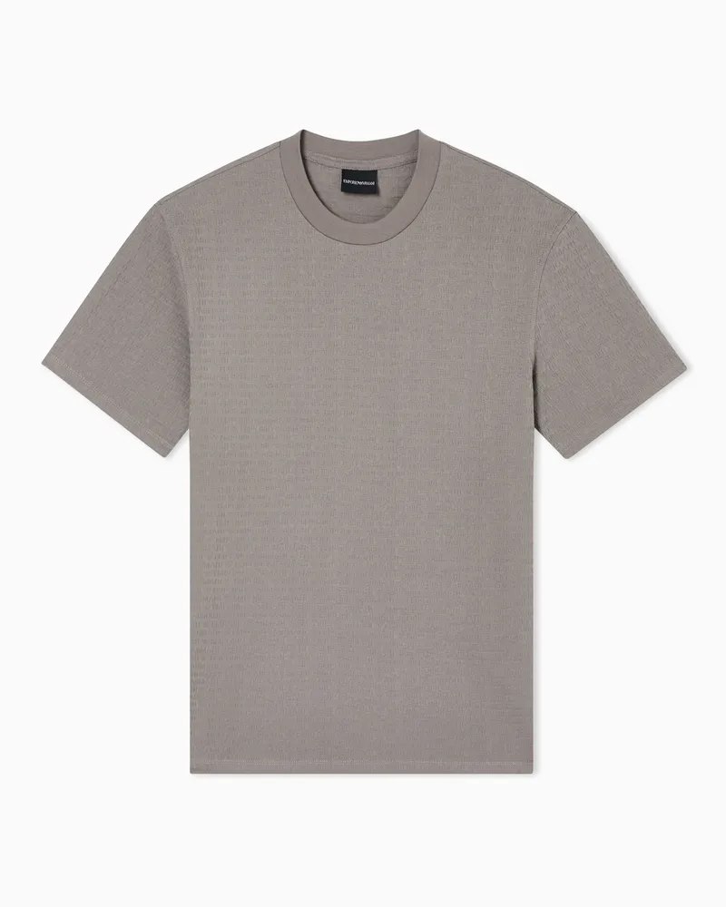 Emporio Armani T-Shirt aus Jacquard-Jersey mit Allover-Logo-Schriftzug Grau