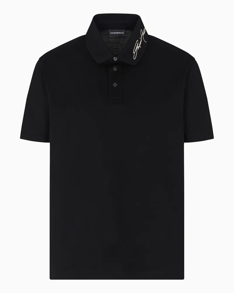 Emporio Armani Poloshirt aus Pikee mit gesticktem Logo-Schriftzug am Kragen Schwarz