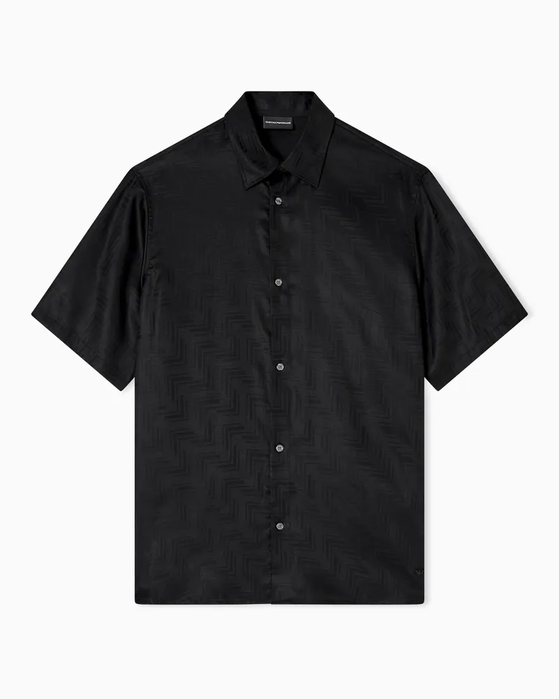 Emporio Armani ASV Kurzarm-Hemd Lyocell aus Jacquard-Stoff Schwarz