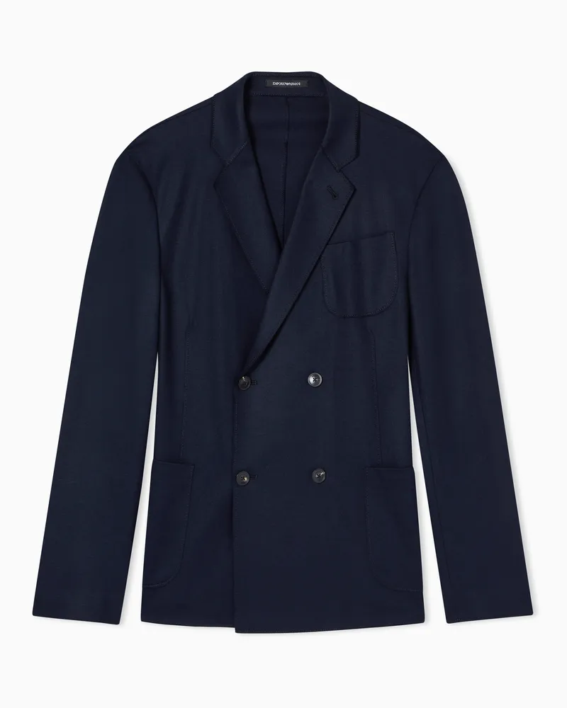 Emporio Armani Doppelreihiger Blazer aus leichtem, kompaktem Wolljersey Blau