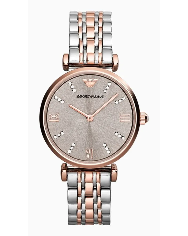 Emporio Armani Damen-zweizeigeruhr mit Zweifarbigem Edelstahlarmband Silber