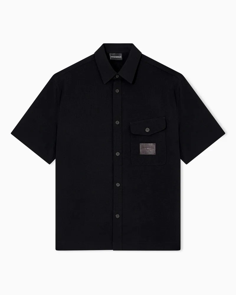 Emporio Armani Oversize-Bluse mit kurzen Ärmeln aus Nylon-Seersucker Schwarz