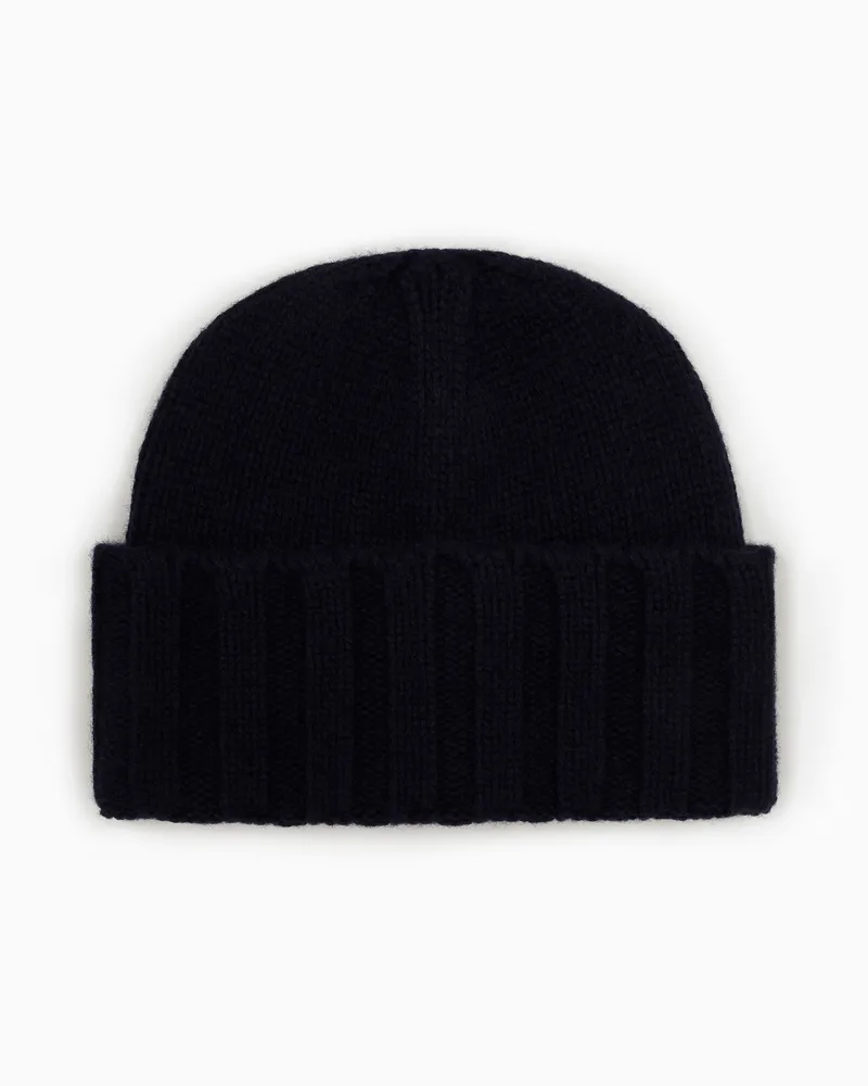 Emporio Armani Rippstrick-Mütze aus Kaschmir Marineblau