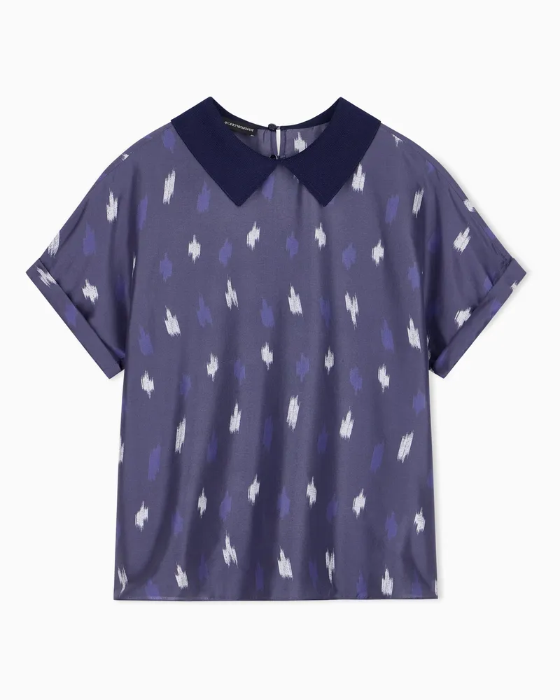 Emporio Armani Top aus Shantung-Seide mit Carpet-Print Marineblau