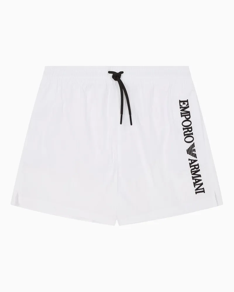 Emporio Armani Badeshorts mit vertikaler Logo-Stickerei Weiß