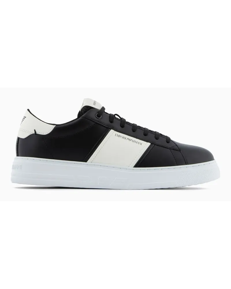 Emporio Armani Sneaker aus Leder mit Details aus Gummi Tiefschwarz