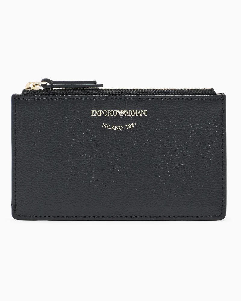 Emporio Armani Kartenetui aus getrommeltem Leder mit Reißverschluss Schwarz