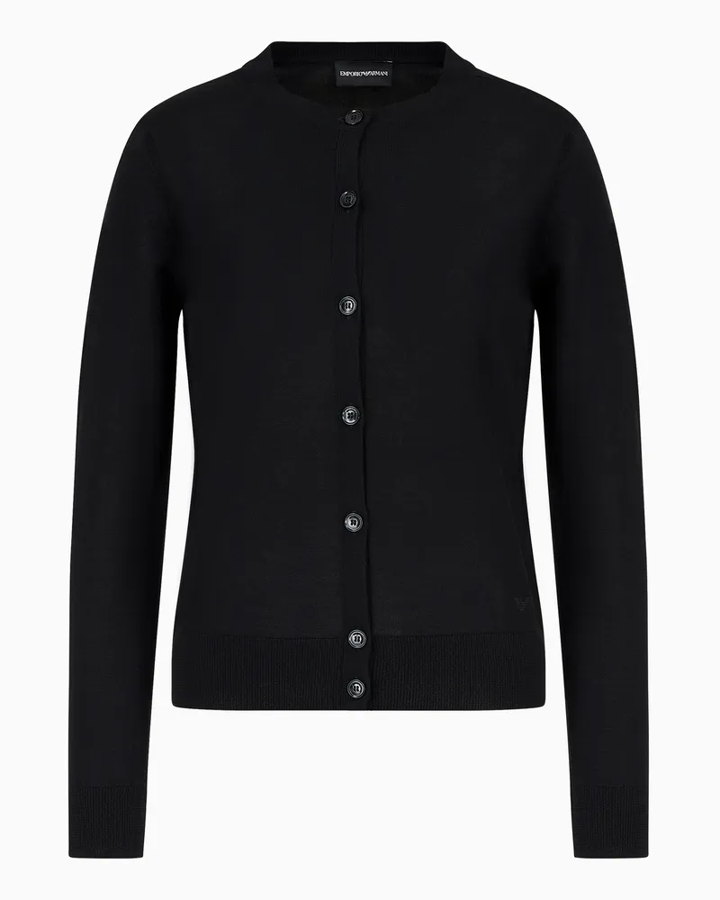Emporio Armani Cardigan aus reiner Schurwolle in Glattstrick Schwarz