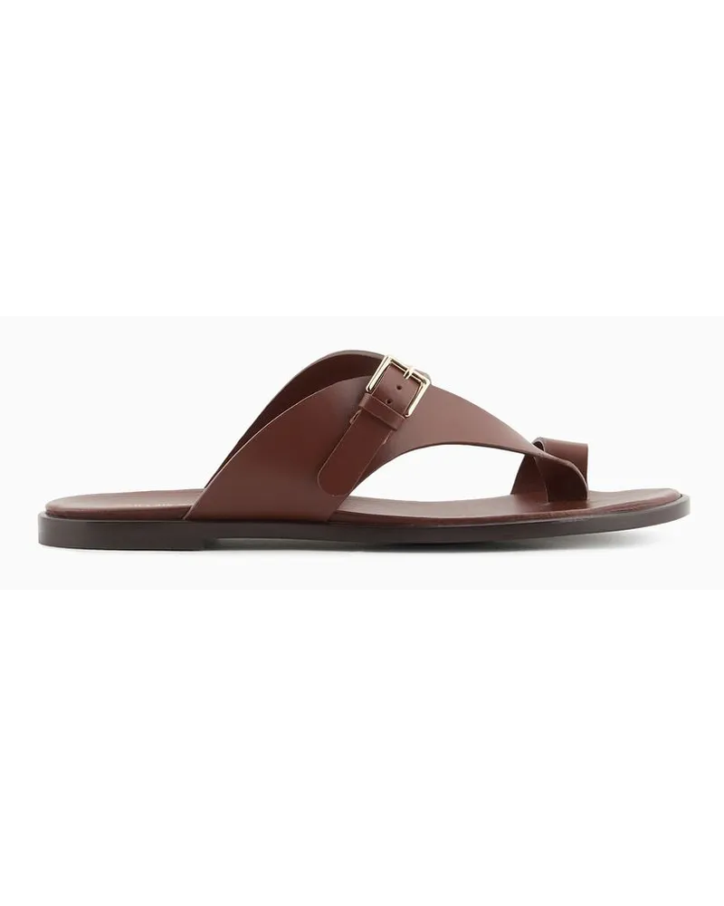 Emporio Armani Zehensandalen aus Leder mit Schnalle Braun