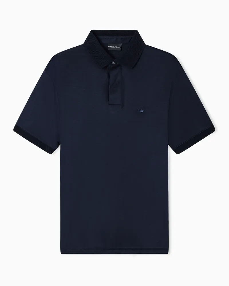 Emporio Armani Bombé micro eagle polo shirt in lyocell blend jersey Marineblau